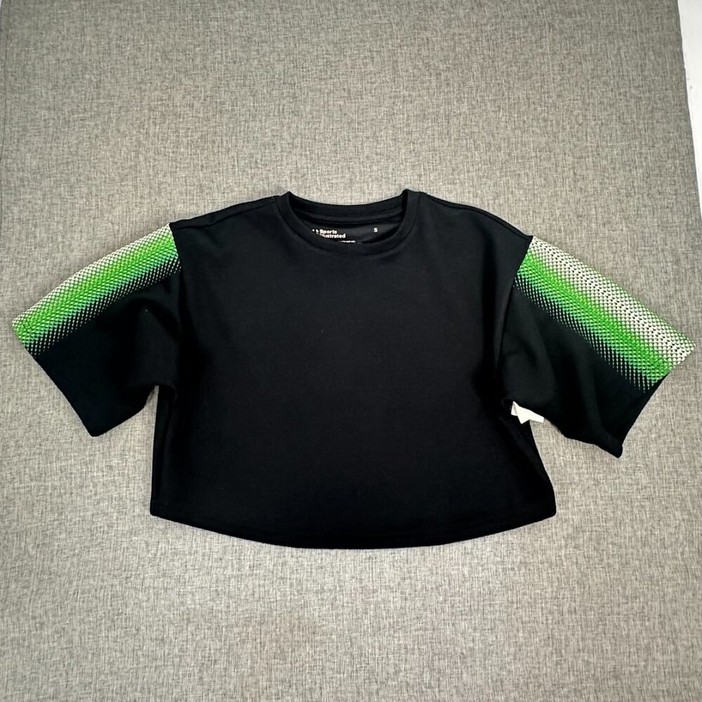 NEW! Sports illustrated Crop Top Small Black Green Round Neck $44 Thick Fabric